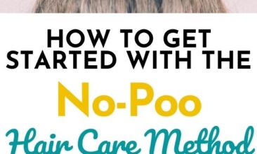 Pinterest Pin with two images. The first is of hair pulled up into a bun. The second is of a woman brushing through her long hair. Text overlay says, "How to Get Started with the No-Poo Haircare Method - and why you'd want to!".