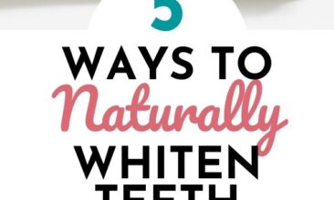 Pinterest pin with two images. First image is of a toothbrush with charcoal toothpaste. Second image is of a woman smiling with bright white teeth. Text overlay says, "5 Ways to Naturally Whiten Teeth - no harsh chemicals!"