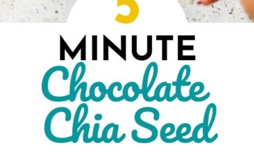 Pinterest pin with images of chocolate chia seed pudding with a spoon in ramekins. Text overlay says, "5-Minute Chocolate Chia Seed Pudding ...it tastes great, too!"