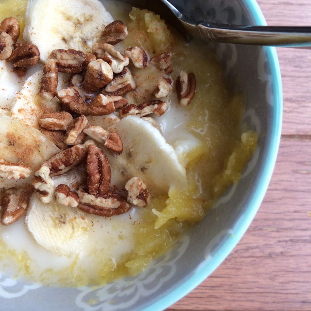 Warm Acorn Squash Breakfast Porridge | How about switching up your usual oats for a warm and comforting porridge made out of subtly sweet and nutty acorn squash? This is also quick – no need to worry... | RedAndHoney.com