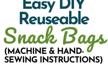 Pinterest pin with two images. First image is of four kids sitting in the grass eating snacks out of homemade snack bags. Second image is of DIY snack bags in multiple fun patterned fabrics. Text overlay says "Reusable DIY Snack Bags + easy sewing tutorial".