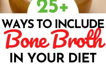 Pinterest pin with two images. One image is a jar of broth, the second image is of a pot filled with veggies and broth. Text overlay says, "Ways to include bone broth in your diet... other than soup!"