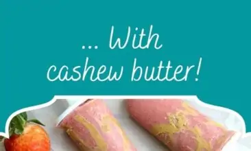Pinterest pin image is of strawberry, coconut, chia, cashew butter popsicles. Text overlay says, "Strawberry Coconut Chia Popsicles... with cashew butter drizzle!"