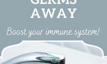 Pinterest pin, image is of hands being washed under running water. Text overlay says, "7 Simple Tips to Keep Germs Away: tips to stay healthy!"