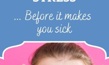Pinterest pin, image is of a woman with glasses and hands up to her head frowning. Text overlay says, "7 healthy ways to manage stress... before it makes you sick!"