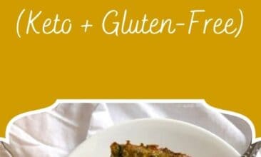 Pinterest pin, image is of a sausage and spinach frittata on a white plate. Text overlay says, "Sausage Spinach Frittata Recipe: keto & gluten free!"