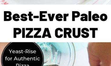 paleo pizza crust in two images with a title in the middle as a collage