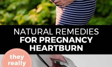 Pinterest pin with two images. Top image is of a pregnant woman's belly. Bottom image is of a woman holding her hands over her chest as in pain. Text overlay says, "Natural Remedies for Pregnancy Heartburn: they really work!"