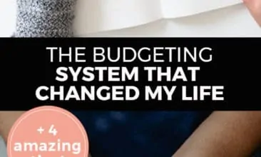 Longer Pinterest Pin with two images. Top image is of a woman's hand drawing a dollar sign. Bottom image is of a woman's hands cupping money. Text overlay says, "The Budgeting System That Changed My Life: +4 Amazing Tips!"