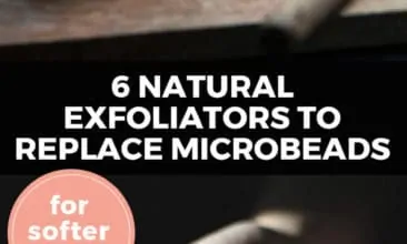 Longer Pinterest pin with two images. Top image is of an orange, cut in half. Bottom image is of two hands with a handful of coffee beans. Text overlay says, "6 Natural Exfolaitors to Replace Microbeads: for softer skin!"
