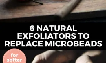 Pinterest pin with two images. Top image is of an orange, cut in half. Bottom image is of two hands with a handful of coffee beans. Text overlay says, "6 Natural Exfolaitors to Replace Microbeads: for softer skin!"