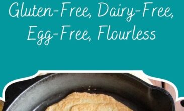 Pinterest pin image is of a lentil flatbread cooking in a cast iron pan. Text overlay says, "Lentil Chickpea Flatbread: Grain Free & Egg Free".
