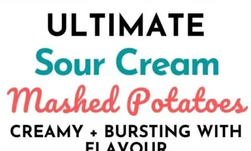 Pinterest pin with 2 images, the first is an overhead shot of mashed potatoes on a blue tea towel. The second image is an overhead shot of all the ingredients layed out on the surface.