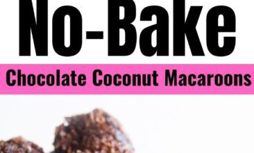 collage image of two different shots of chocolate coconut macaroons from the post, with text overlay for Pinterest
