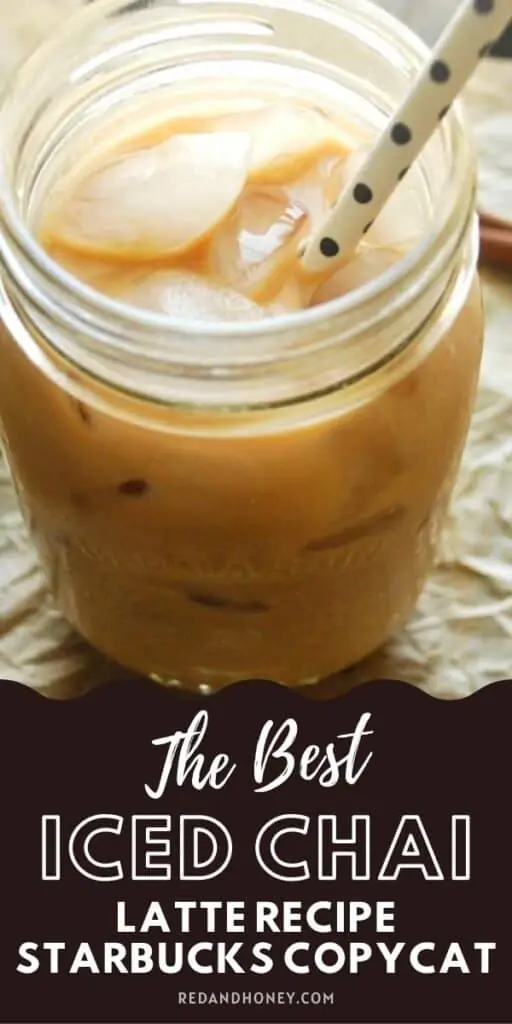 iced chai tea latte in a collage for pinterest with a text overlay